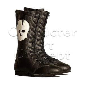 Pro Wrestling Boots: Skull Patch, Customized Leather Shoes