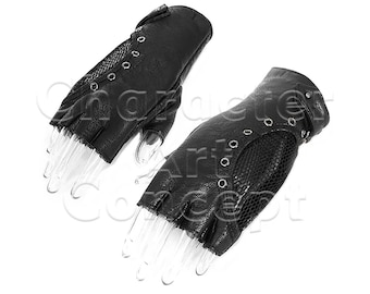 Devil Fashion Discord Dieselpunk Fingerlose Handschuhe | Distressed Leder Gothic Handschuhe |  Dystopische Cosplay Accessoires