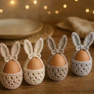 Motif oeuf douillet avec oreilles de lapin au crochet | Décoration de Pâques adaptée aux débutants (téléchargement PDF)