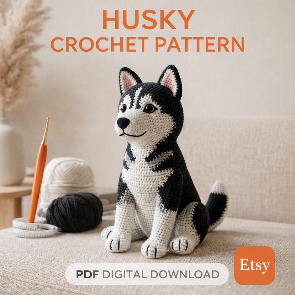 Sitting Husky Amigurumi Dog Pattern PDF