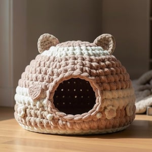 高級キャットケーブベッド、手作りかぎ針編みキャットハウス、居心地の良い室内用キャットベッド、スタイリッシュなキャットハイダウェイ