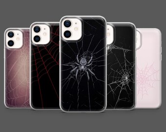 Spiderweb Phone Case Spider Gothic Emo Cover for iPhone 17, 16, 15, 14, 13, 12, Samsung S25, S24, S23Fe, S22, A17, A26, A56, Pixel 10, 9