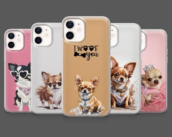 Funda para teléfono con diseño de cachorro de chihuahua para iPhone 17, 16, 15, 14, 13, 12, Samsung S25, S24, S23Fe, S22, A17, A26, A56, Pixel 10, 9