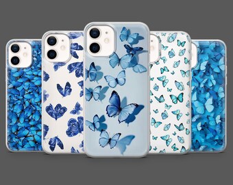 Blauwe vlinder telefoonhoesje Nature Fairytale Cover voor iPhone 17, 16, 15, 14, 13, 12, Samsung S25, S24, S23Fe, S22, A17, A26, A56, Pixel 10, 9