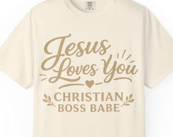 Camiseta de emprendedora cristiana – Camiseta de fe para mujeres emprendedoras con el lema "Jesús te ama", ropa de negocios cristiana