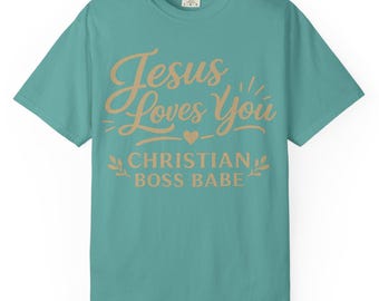Camiseta de emprendedora cristiana – Camiseta de fe para mujeres emprendedoras con el lema "Jesús te ama", ropa de negocios cristiana