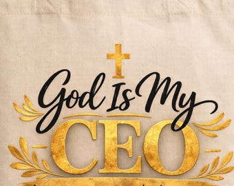 Bolso de mano para emprendedores cristianos – Bolso de lona para dueños de negocios con la frase "Dios es mi director ejecutivo"