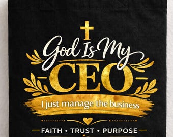 Bolso de mano para emprendedores cristianos – Bolso de lona para dueños de negocios con la frase "Dios es mi director ejecutivo"