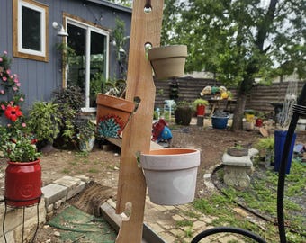 Handcrafted Multi-Pot Hanger . Upcycled from my scrap wood pile. Sustainable Garden, Mother's day Gift