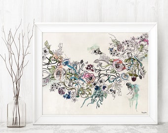 Giclee bloemenprint, bloemen aquarel print, Giclee Art Print, bloemen muur decor, aquarel kunst aan de muur, Giclee canvas, bloemen kunst aan de muur