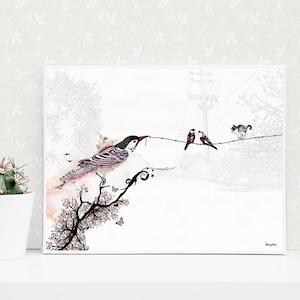 Unique Watercolor Bird art, Bird Print, Bird Wall Art, Bird Decor, Wall Art Print, Print of Original Watercolor Painting