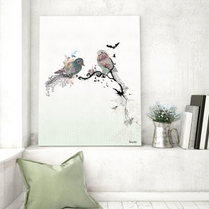 Love birds art, watercolor art, Bird illustration, Love birds painting, 11x14 print image 2