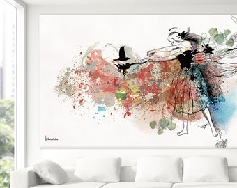Extra Large Wall Art, Dancing Modern Painting, Large Abstract Art, Living Room Wall Art, Horizontal Wall Art, Colorful Abstract Painting