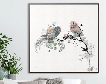 Bird Wall Art Framed, Minimalist Bird Painting, Bird Lover Gift, Boho Wall Art, Bird Decor, Gift For Her, Canvas Wall Art For Bedroom Decor