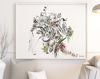 Wildlife Print of Original Zebra Painting, Wildlife Wall Art, Zebra Art Print, Giclee Art Print, Zebra Wall Art, Wildlife Watercolor Art