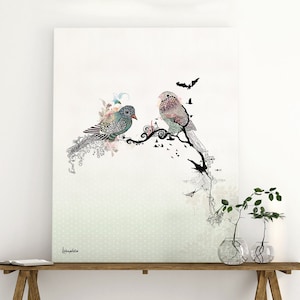 Love birds art, watercolor art, Bird illustration, Love birds painting, 11x14 print image 1