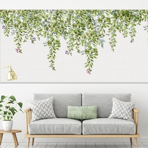 Extra Large wall Art, Leaves Watercolor Painting, Large Living Room Wall Art, Green Leaves Print, Large Canvas Art, Horizontal Wall Art