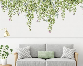Extra Large Wall Art, Leaves Watercolor Painting, Large Living Room Wall Art, Green Leaves Print, Large Canvas Art, Horizontal Wall Art