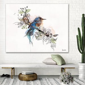 Bird Canvas Art, Large Canvas Print, Original Watercolor Painting, Blue ...