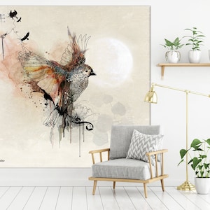 Large Wall Art, Modern Watercolor Painting, Extra Large Canvas Art, Large Bird Painting, Modern Wall Art, Living Room Wall Art, Canvas Print image 1