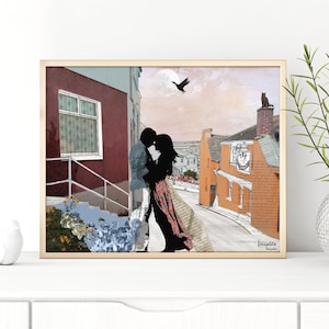 Kissing Couple Romantic Painting, Romantic Wall Decor, Bedroom Art Decor, Romantic Wall Art Print, couple in love painting image 1