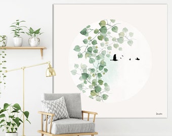 Extra Large Canvas Art, Watercolor Leaves Painting, Tropical Wall Art, Large Leaves Wall Art, Minimalist Wall Art, Oversize Art Print