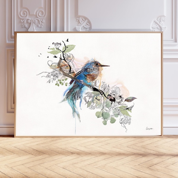 Blue Bird Painting, Canvas Art, Bluebird Gifts, Kingfisher Art, Blue Watercolor Painting, Bluebird Art Print, Bird Art, Bluebird Wall Art