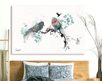 Décoration murale de chambre à coucher, peinture d'oiseaux, impression d'art grand format, art mural minimaliste, art mural de chambre à coucher, cadeau pour amateur d'oiseaux, art grande chambre à coucher, art sur toile