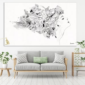 Black and White Wall Art, Medusa Abstract Painting, Large Canvas Print, Black White Painting, Large Wall Art, Living Room Wall Art Canvas