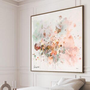 Abstract Floral Canvas Print, Blush Pink Modern Wall Art, Watercolor abstract Poster, Large soft Pastel Art Print, living room wall art