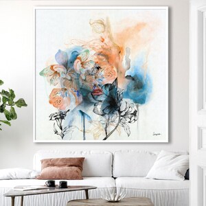 Large Canvas Wall Art, Abstract Woman Painting, Orange and Blue Wall Art, Living Room Wall Décor, Large Abstract Painting, Woman Wall Art
