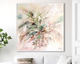 Soft Pastel Abstract Wall Art Canvas, Tropical Abstract Painting, Boho Modern Wall Art, Japandi Light Colors Art, Extra Large Painting Print