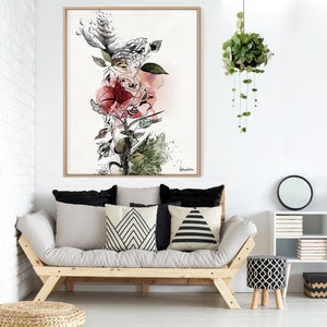 Kunst aan de grote muur, rode bloem schilderij, grote aquarel kunst, canvaskunst, groot kleurrijk schilderij, kunst aan de muur woonkamer, kunst aan de muur, rode roos kunst