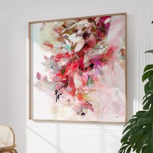 Abstract Painting Print, Hot Pink Wall Art, Modern Abstract Botanical Art, Eclectic Pink Wall Decor, Large Wall Art, Vibrant Color Painting