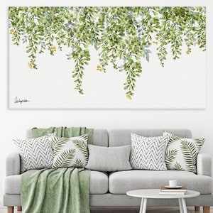 Large Botanical Wall Art, Green Watercolor Painting, Framed Wall Art Oversized, Large Modern Wall Art, Living Room Wall Decor, Greenery Art image 4