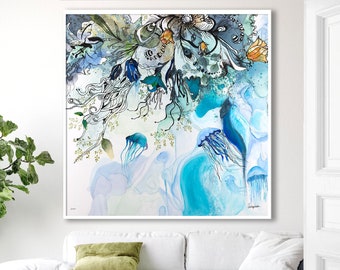 Oversized Wall Art, Blue Abstract Art, Modern Wall Art, Ocean Abstract Painting Print, Large Wall Decor, Blue Wall Art, Gift For The Home
