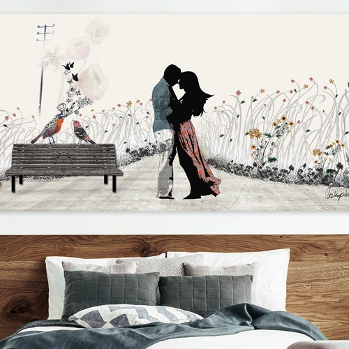 Romantic Wall Art Couple in Love Painting on Canvas Romantic Etsy
