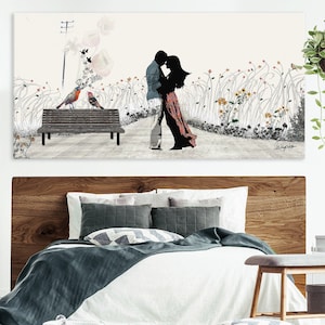 Paar in Liebe Malerei, Schlafzimmer Wand Kunst Leinwand, große Leinwand Druck, romantische Kunst, große Wandkunst, Schlafzimmer Dekor, Schlafzimmer Kunst