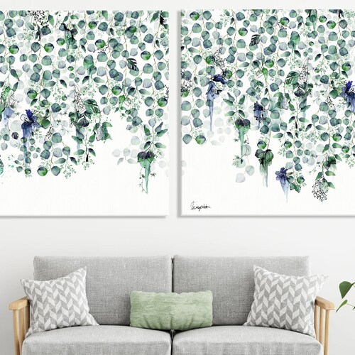 Large Botanical Wall Art Green Watercolor Painting Framed Etsy