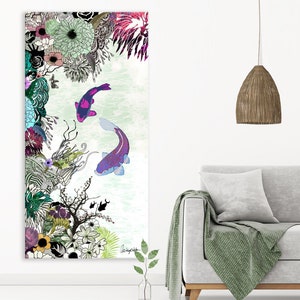 Colorful Wall art, Pop Art Canvas, Koi Fish Art, Large Canvas Art for Living Room, Vertical Wall Art, Office Wall Decor, Large Wall Art