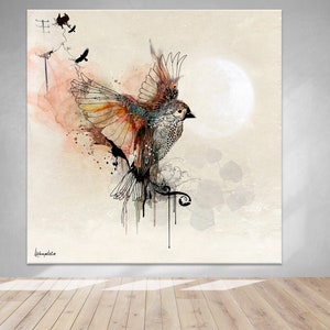 Large Wall Art, Modern Watercolor Painting, Extra Large Canvas Art, Large Bird Painting, Modern Wall Art, Living Room Wall Art, Canvas Print image 3