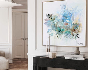 Abstract Wall Art Print, Light Blue Abstract Painting, Extra Large Wall Art, Japandi Art, Watercolor Painting, Minimalist Wall Art Canvas