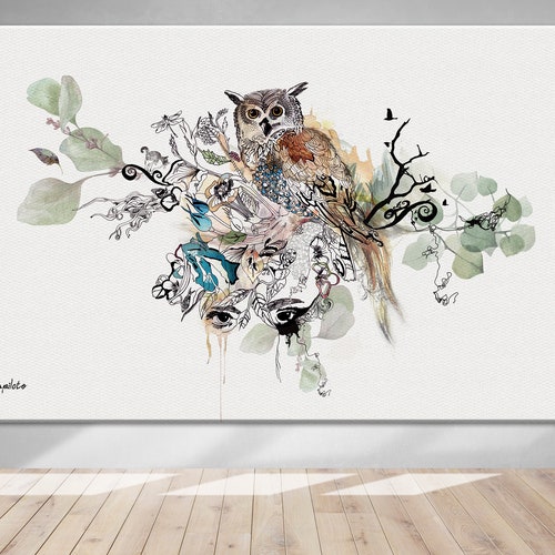 Large Boho Wall Art Print, Original Owl Painting, Owl Decor, Bohemian Home Decor, Large owl art, Bohemian Print, Owl Boho Art, Owl Gifts