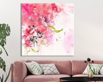 Pink Abstract Wall Art, Abstract Watercolor Painting, Extra Large Modern Wall Art, Pink Wall Art, Floral Abstract Painting, Living Room Art