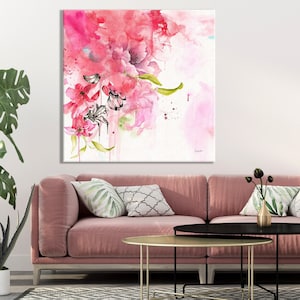 Pink Abstract Wall Art, Abstract Watercolor Painting, Extra Large Modern Wall Art, Pink Wall Art, Floral Abstract Painting, Living Room Art