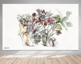 Extra Large Wall Art, Elephant Decor, Large Canvas Art, Boho Wall Decor, Living Room Painting, Bohemian Wall Art, Elephant Print of Original