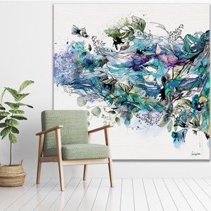 Large Abstract Painting Print, Blue Abstract Wall Art, Living Room Wall Decor Abstract, Extra Large Wall Art, Turquoise Wall Art on Canvas