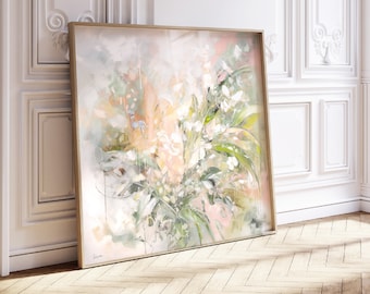 Lámina de pintura abstracta, arte mural en suaves colores pastel, obra de arte abstracta moderna extragrande, arte minimalista estético de moda, arte para sala de estar