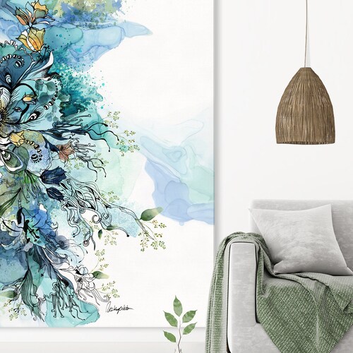 Large Vertical Wall Art Blue Abstract Art Oversized Wall Etsy