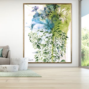 Green Abstract Art, Large Wall Art Abstract, Dining Room Wall Art, Large Green Abstract Painting, Art Green Canvas Wall Art, Botanical Art image 1